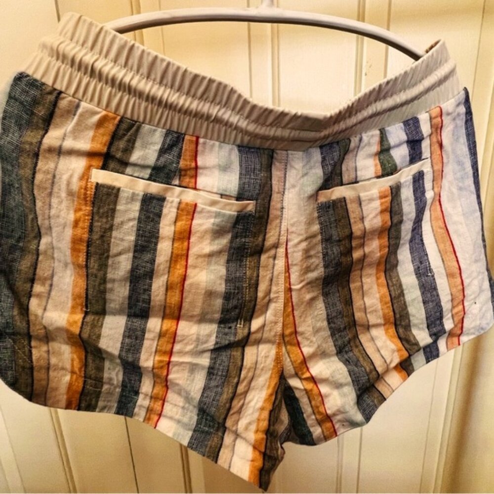 Athletes High Waist Blue and Orange Vertical Striped Shorts